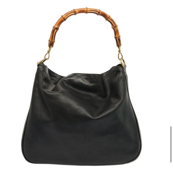 Gucci Bamboo handbag leather black 2way - Picture 1 of 8